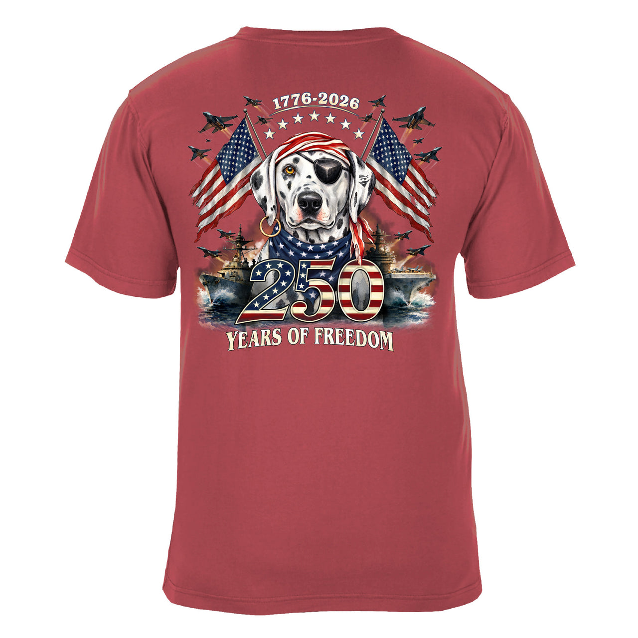250 Years of Freedom 1776–2026 American Flag Patriotic T-Shirt - Chili Red