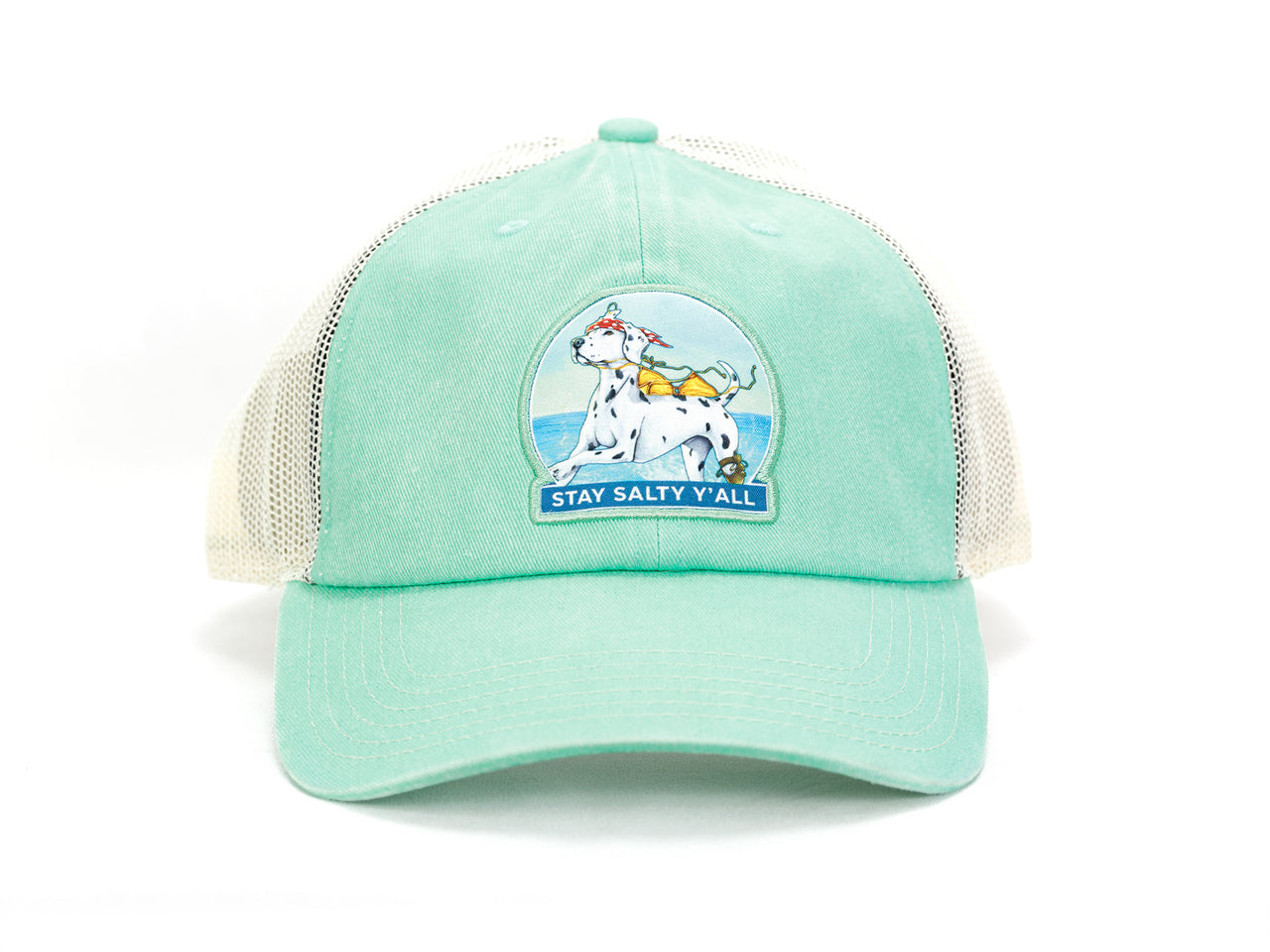 Stay Salty Y'all Beach Trucker Hat, Cotton Front Mesh Back, Adjustable Fit, One Size Fits-Chalky Mint