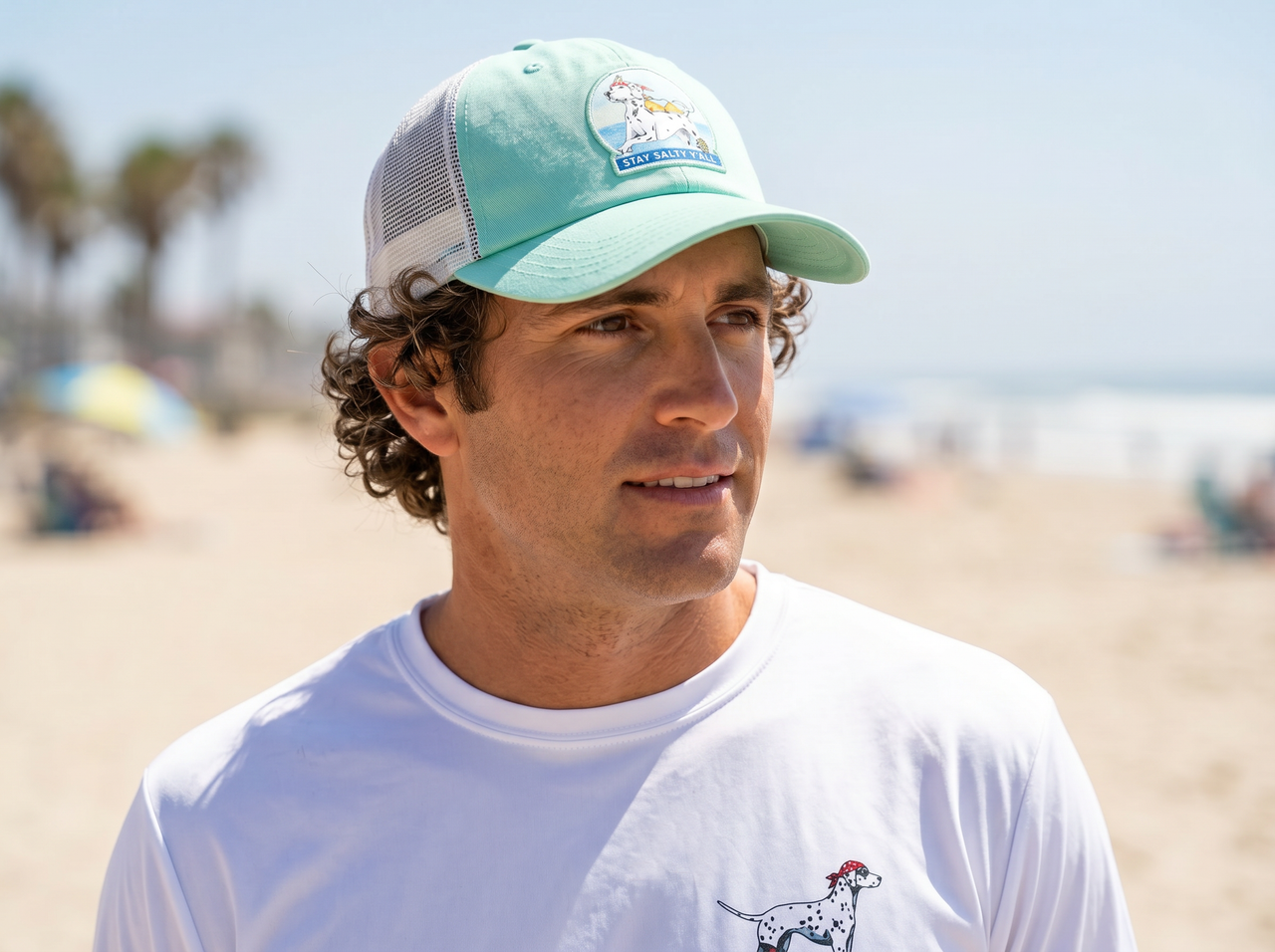 Stay Salty Y'all Beach Trucker Hat, Cotton Front Mesh Back, Adjustable Fit, One Size Fits-Chalky Mint