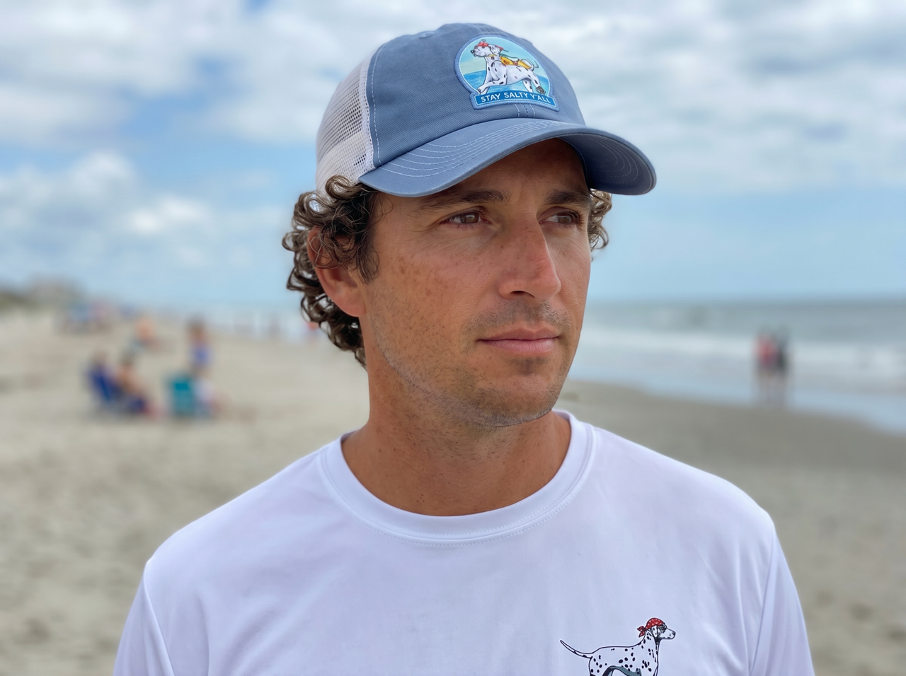 Stay Salty Y'all Beach Trucker Hat, Cotton Front Mesh Back, Adjustable Fit, One Size Fits All -Blue Jean