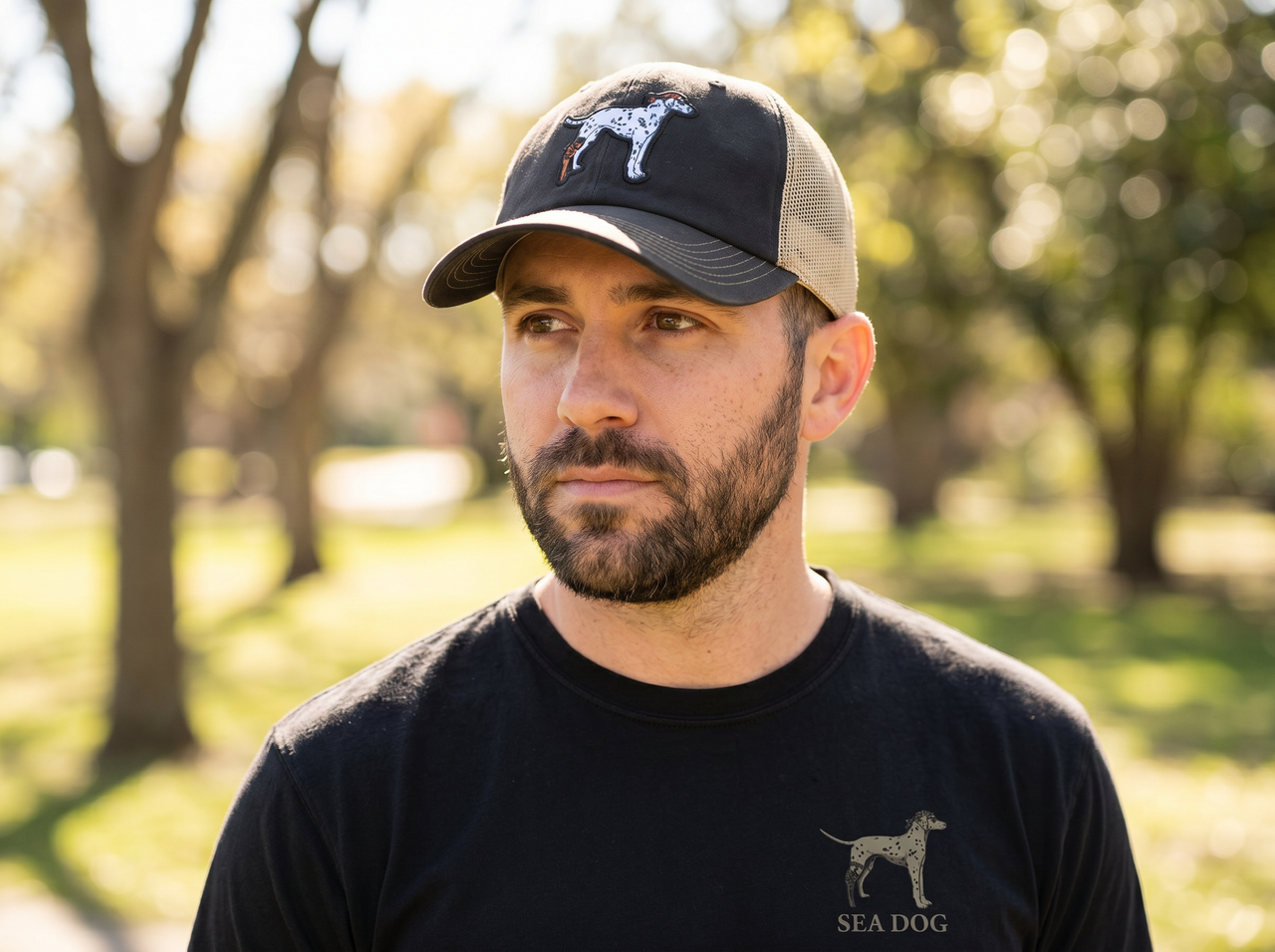 Sea Dog Classic Logo Trucker Hat, Cotton Front Mesh Back, Adjustable Fit, One Size Fits All -Black