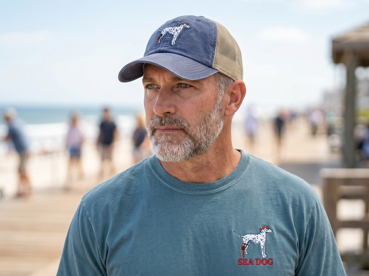 Sea Dog Classic Logo Trucker Hat, Cotton Front Mesh Back, Adjustable Fit, One Size Fits All -Denim