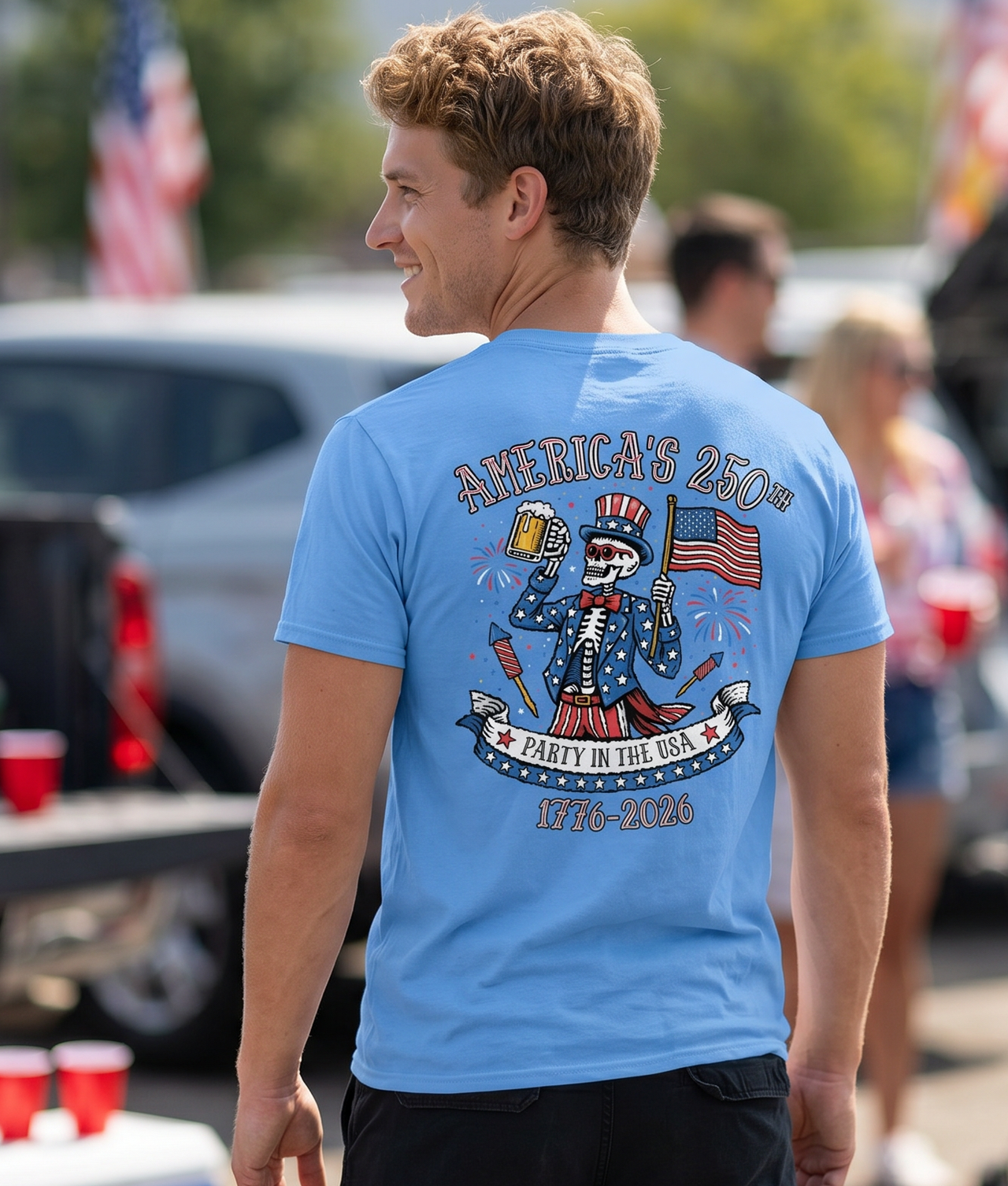 Salty Bones America's 250th Party in the USA 1776-2026 Patriotic USA Flag T-Shirt
