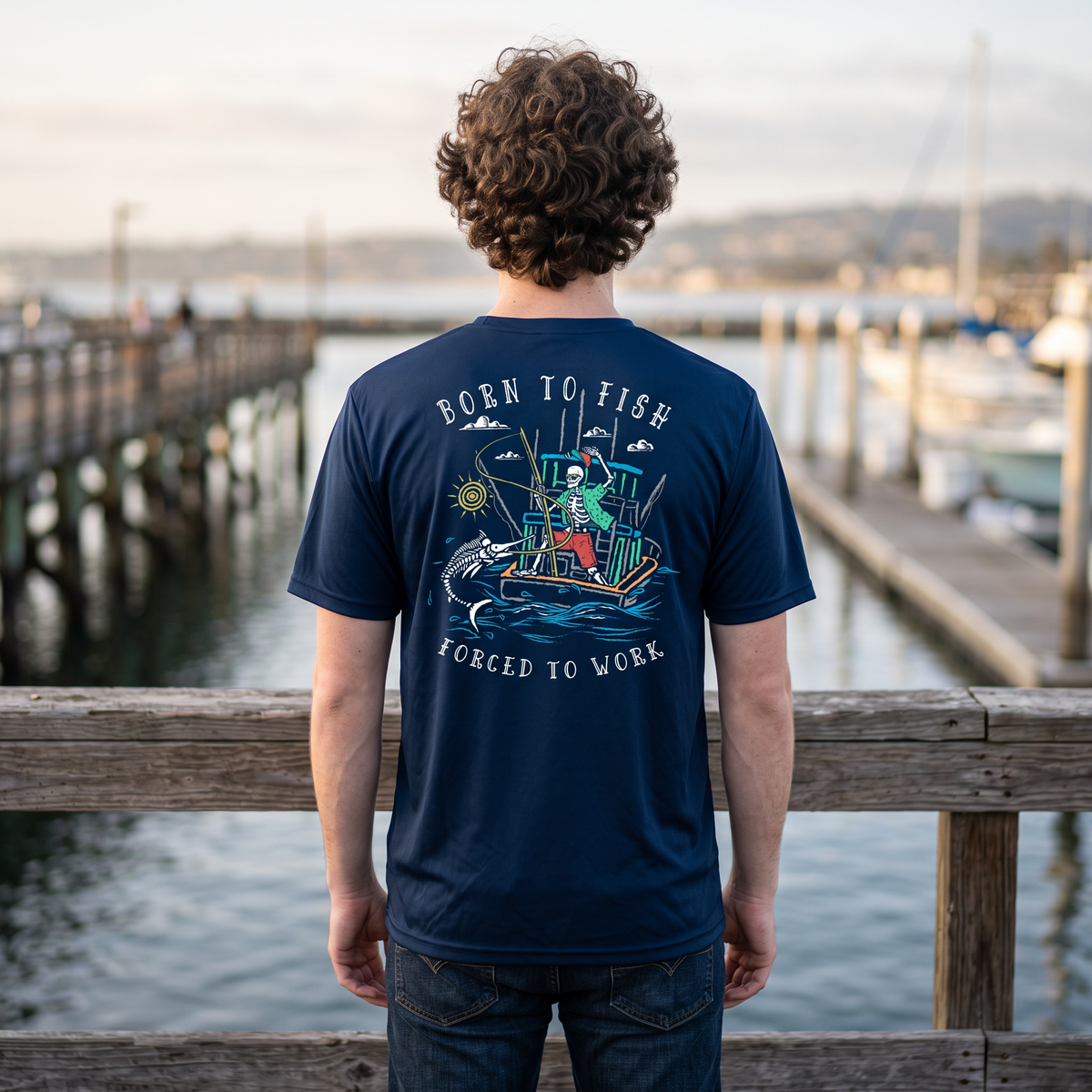 Born to Fish Forced to Work Fishing Boat UPF 50 Sun Protection Short Sleeve T-Shirt