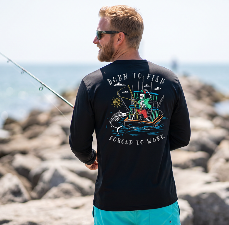 Salty Bones Born to Fish Forced to Work UPF 50 Sun Protection Long Sleeve Shirt