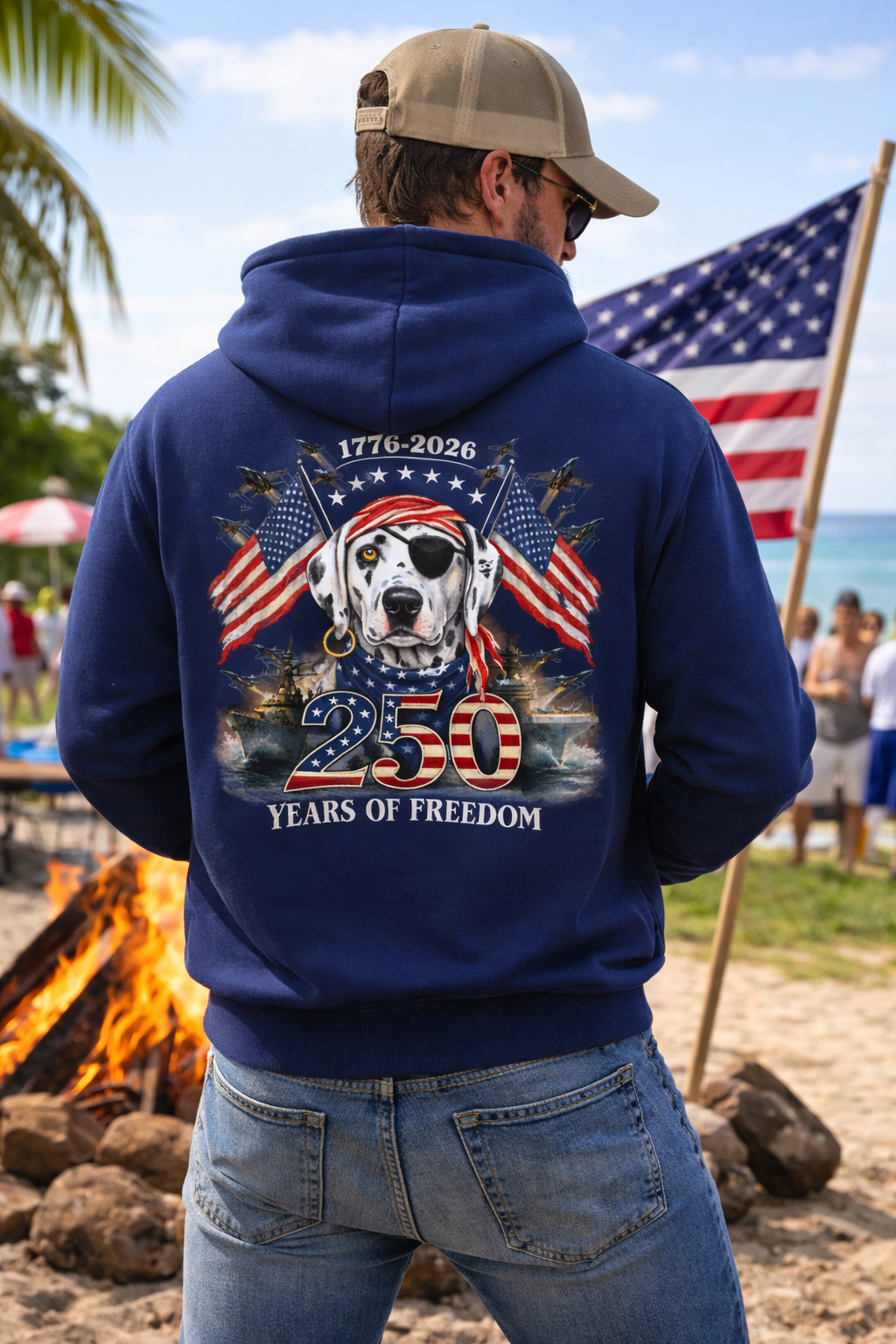 250 Years of Freedom 1776–2026 American Flag Patriotic Hooded Sweatshirt-Navy