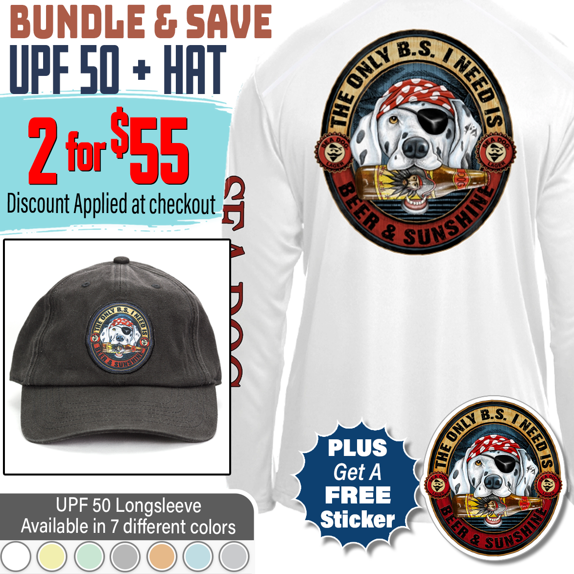 Beer and Sunshine UPF 50 Long Sleeve Matching Shirt and Hat Set + Free Sticker • Discount Applied at Checkout