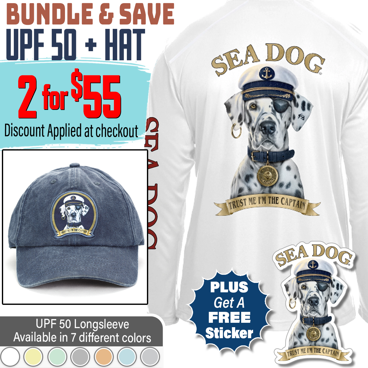 Trust Me I'm Captain UPF 50 Long Sleeve Matching Shirt and Hat Set + Free Sticker • Discount Applied at Checkout
