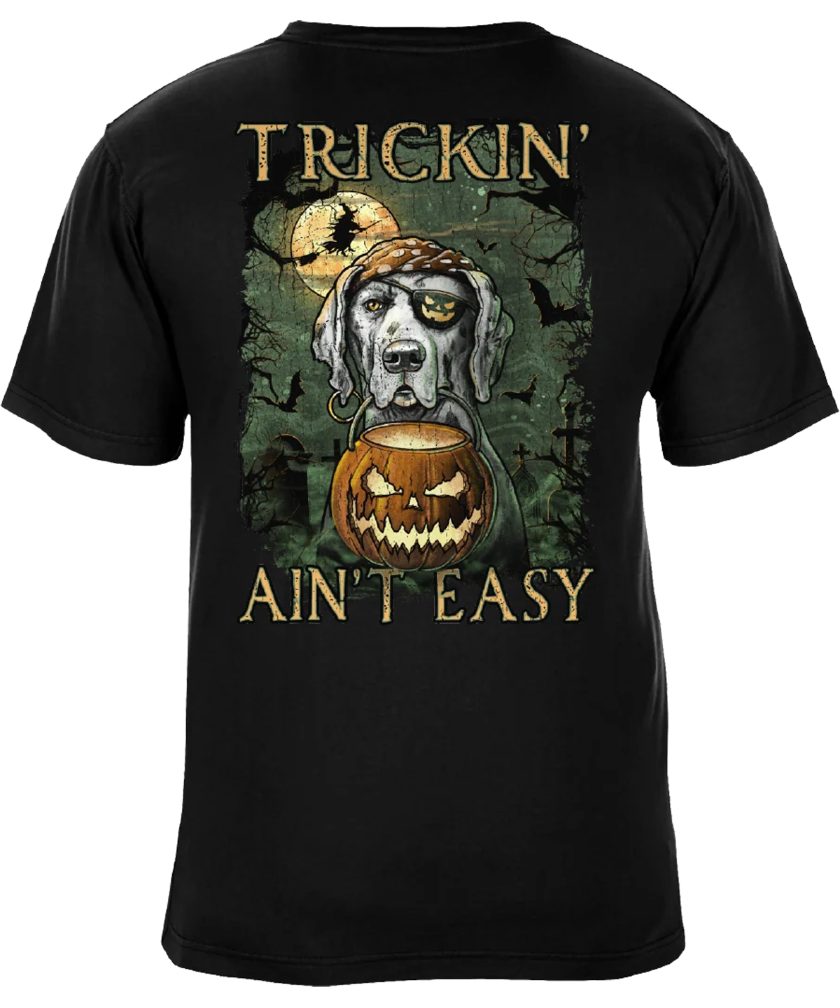 Trickin Ain't Easy Glow in the Dark Halloween Trick or Treat Pirate Dog Graphic T-Shirt