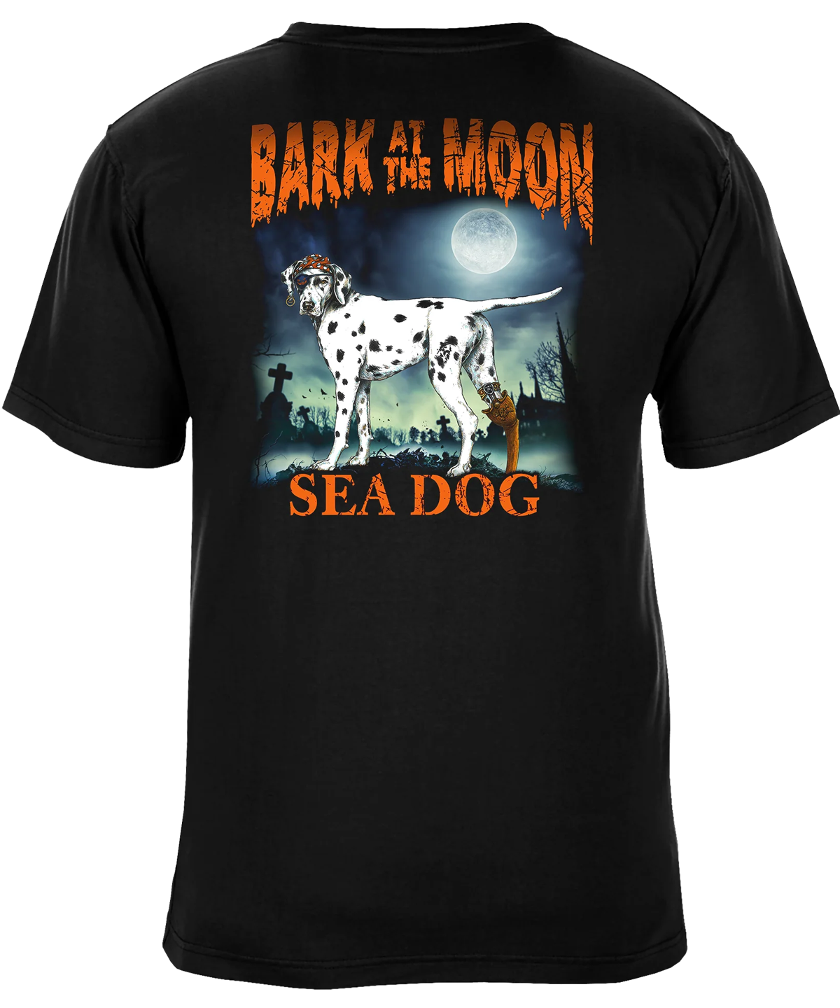 Bark at the Moon Glow in the Dark Spooky Pirate Dog Full Moon Graphic T-Shirt