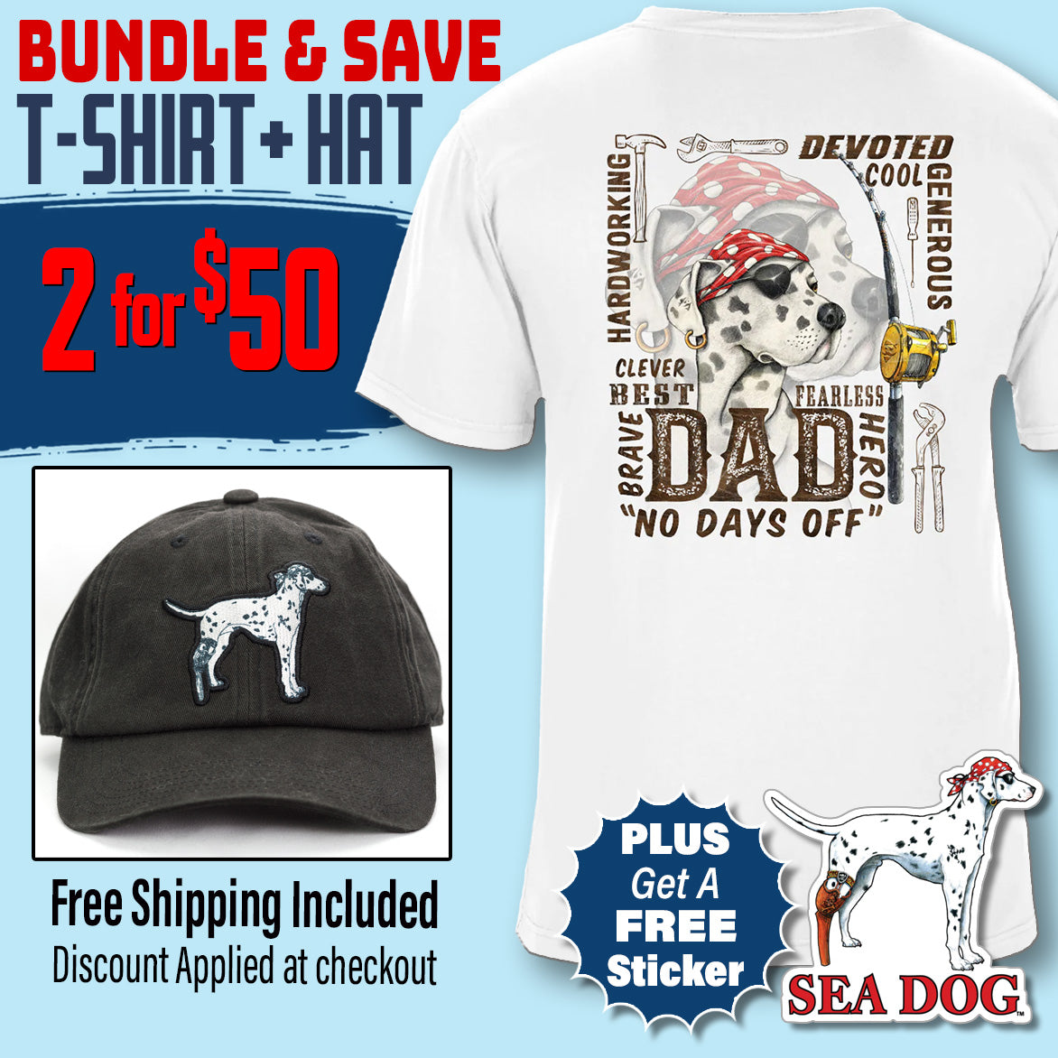 Father's Day Gift Bundle- T-Shirt and Hat + Free Sticker Included | Discount Applied at Checkout