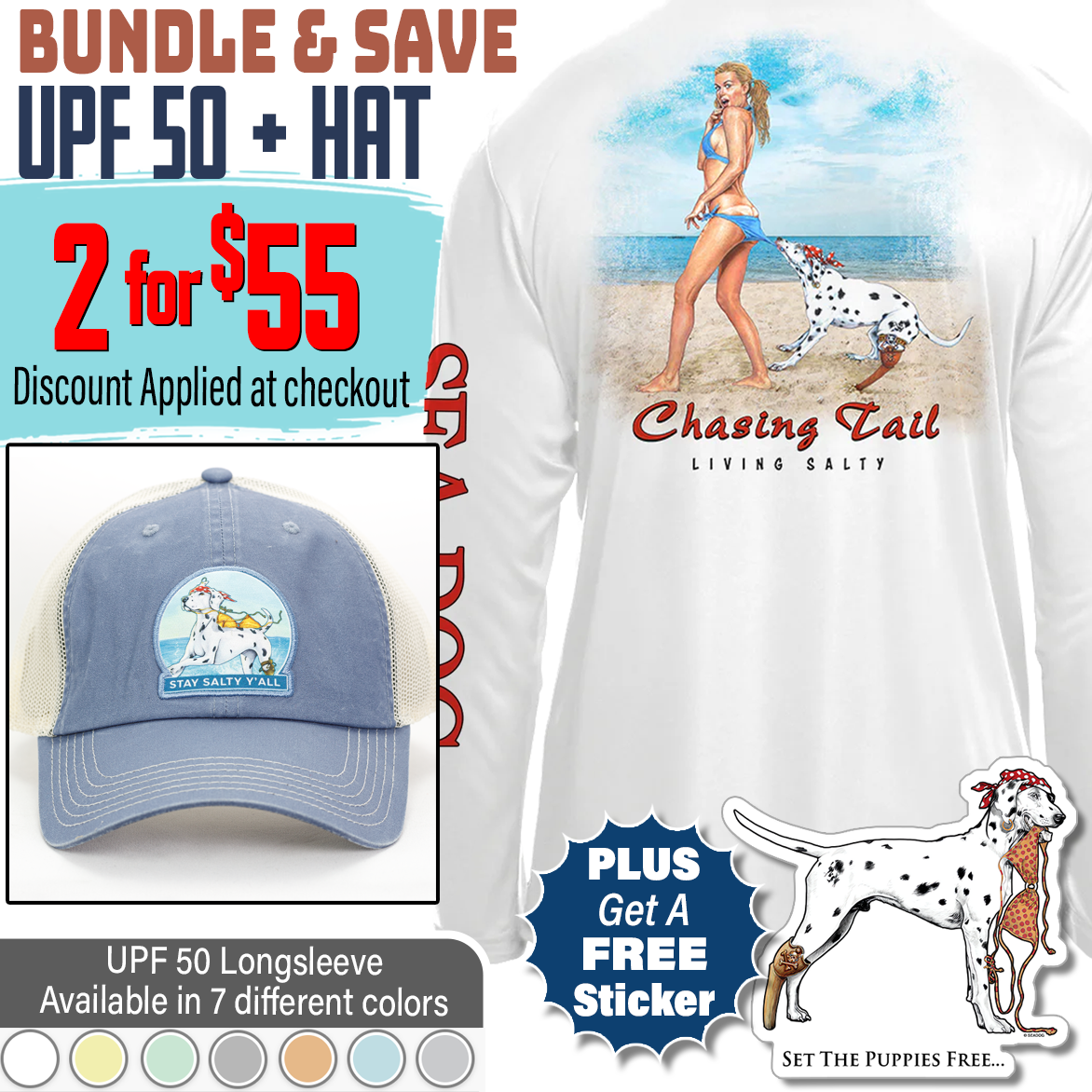 Chasing Tail UPF 50 Long Sleeve Shirt and Hat Set + Free Sticker • Discount Applied at Checkout