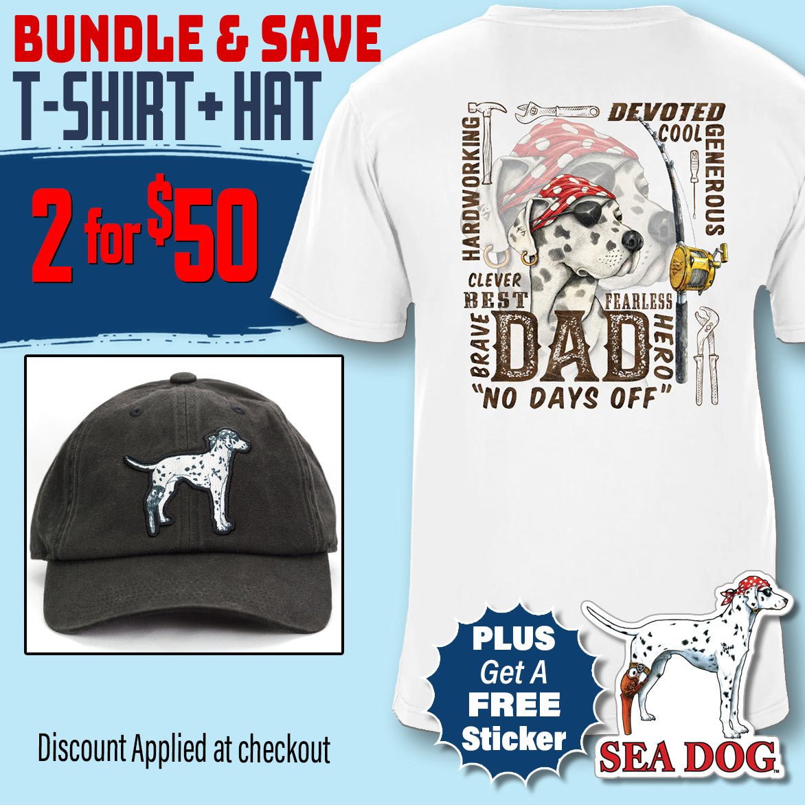 Father's Day Gift Bundle- T-Shirt and Hat + Free Sticker Included | Discount Applied at Checkout