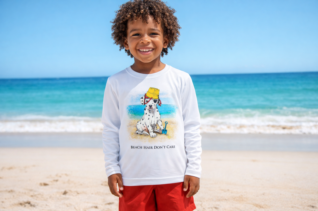 Beach Hair Don’t Care Kids UPF 50 Long Sleeve T-Shirt