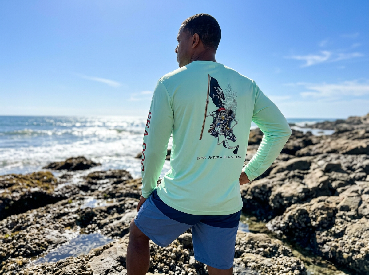 Skeleton Diver Pirate Flag UPF 50 Long Sleeve Shirt - Available in 7 Colors