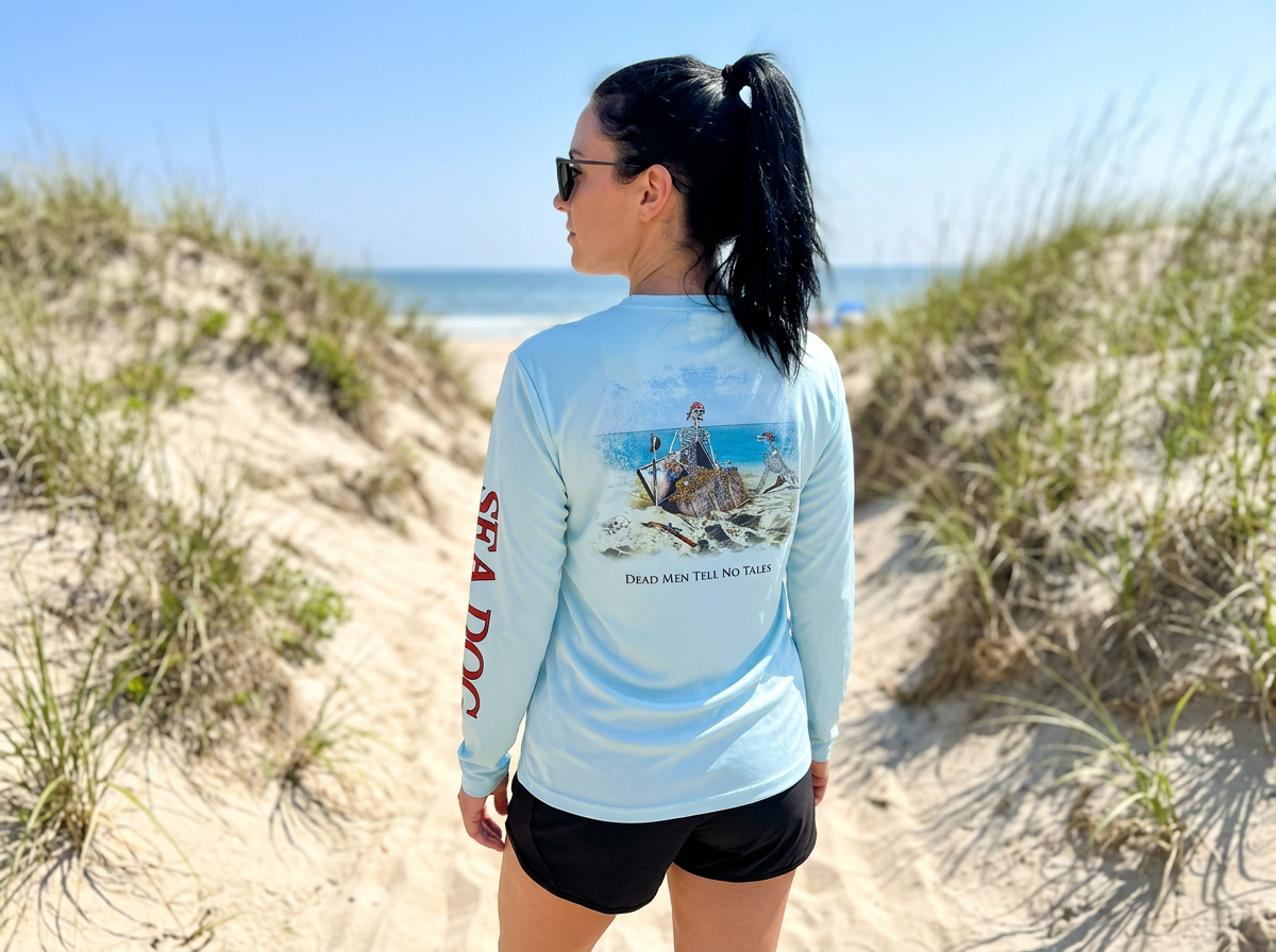 Sea Dog Pirate Treasure Dead Men Tell No Tales UPF 50 Long Sleeve Shirt -  Available in 7 Colors
